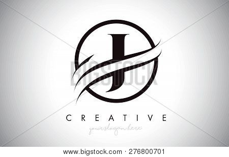 J Letter Icon Logo Design With Circle Swoosh Border And Black Colors. Creative J Design Vector Illus