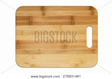 Kitchen Cutting Board Made Of Bamboo On White Background Horizontal With Oblong Hole