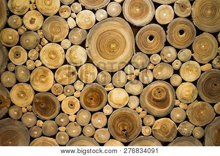 Wooden Art Circle Pattern. Wood Art Carving Texture Ornament For Decoration