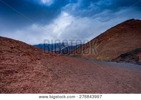 The View From A Crater On The Volcano Etna In Italy.
