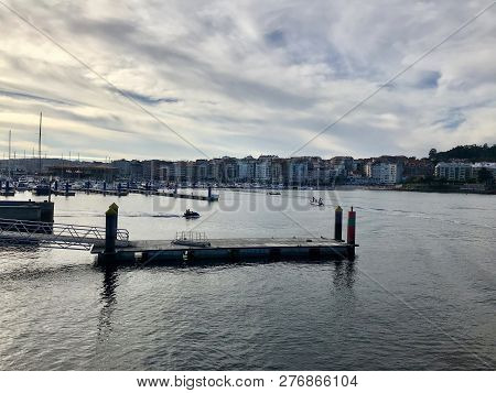 View Of The Harbour In Sanxenxo Galicia Spain