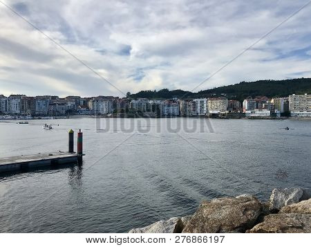 View Of The Harbour In Sanxenxo Galicia Spain