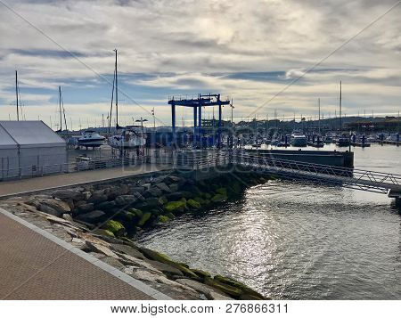 View Of The Harbour In Sanxenxo Galicia Spain