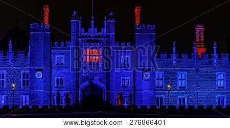 Hampton Court, London, Uk - January 4: Picture Of Hampton Court Palace Illumination On January 4, 20