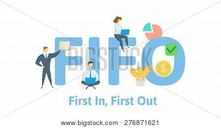Fifo, First In, First Out. Concept With Keywords, Letters And Icons. Flat Vector Illustration. Isola