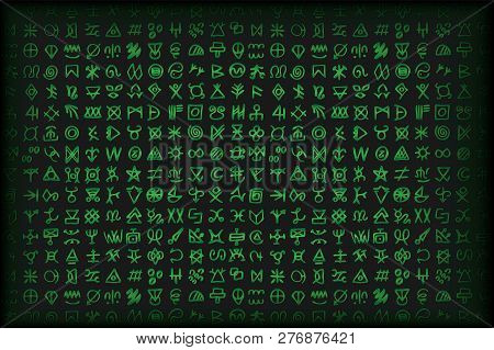 Digital Green Matrix And Computer Code Symbols Vector Bsckground.