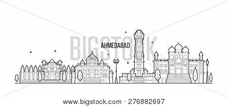 Ahmedabad Skyline Gujarati India City Vector Line