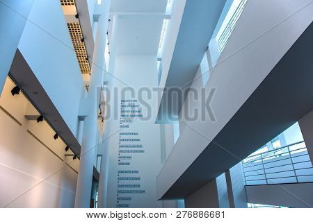 Barcelona, Spain - September 29, 2012:  The Modern Architectures Of The Macba (contemporary Art Muse