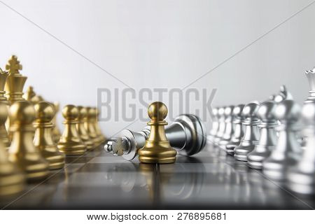 Chess (pawn Or Chessman Wins The Game) On White Background. Success, Business Strategy, Tactics, Win