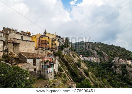View From The Belvedere Of Motta Camastra, A Village In Sicily Not Far From Taormina