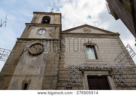 Sept 2018 - Motta Camastra, Sicily, Italy - Chiesa Madre With Some Village Festival Decorations.