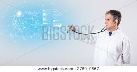 Middle aged neurologist showing the test result 