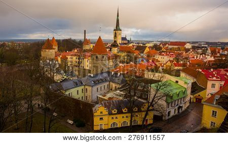 Estonia. Tallinn. Panorama Of The Old City Top View Of The Old Town. View Of The City From The Obser