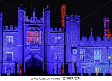 Hampton Court, London, Uk - January 4: Picture Of Hampton Court Palace Illumination On January 4, 20
