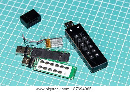 Flash Memory Card With A Code Lock To Store Hidden Information. Data Security Concept.