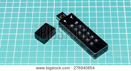 Flash Memory Card With A Code Lock To Store Hidden Information. Data Security Concept.