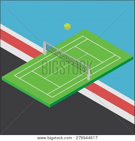 Green Tennis Court Sports Axonometric Design Vector