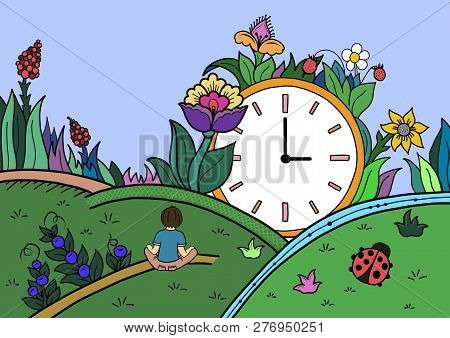 Boy Sitting 

On The Grass Meditation Time Concept