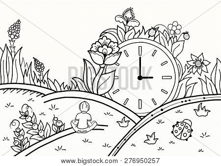 Boy 

Sitting On The Grass Meditation Time Concept Coloring