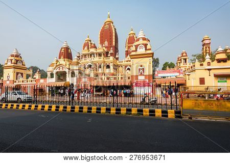 Delhi, India - November 4, 2017: View Of Laxminarayan Temple In Delhi, India