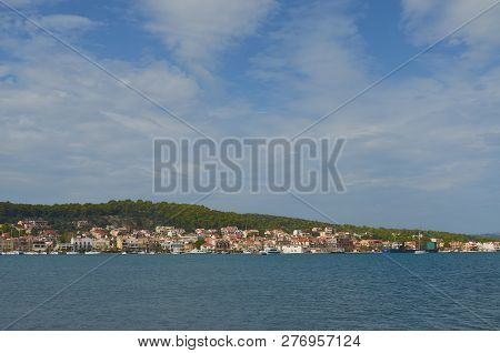 Sea Landscape. Argostolli Embankment From The Side Of The Bay, Greece.