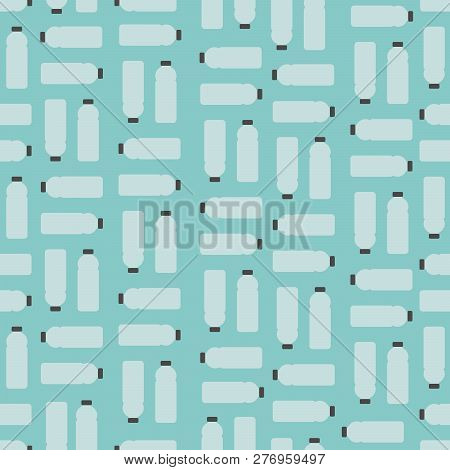 Seamless Pattern: Plastic Bottles on Light Blue Background.