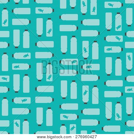 Seamless Pattern: Death Fishes In Plastic Bottles On Light Blue Background.