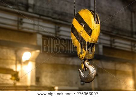Close Up Hook Crane Of Overhead Crane In Factory Old Machine Part Concept