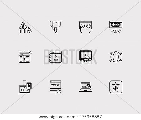 Seo Icons Set. Seo Monitoring And Seo Icons With Responsive Design, Customer Review And Setup Campai