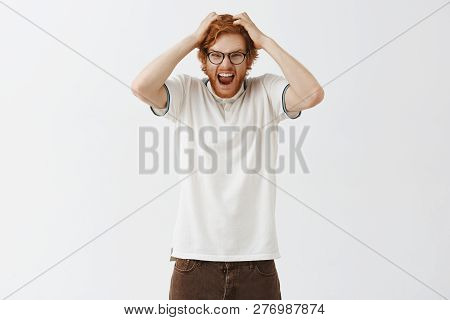 Cannot Hold Negative Emotions Inside Anymore Fed Up Of Pressure. Portrait Of Med And Insane Screamin