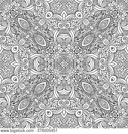 Vector Ethnic Hand Drawn Line Art Seamless Pattern