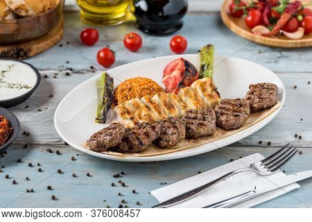 Turkish Traditional Kofte. Spicy Meatballs Kebab Or Kebap.