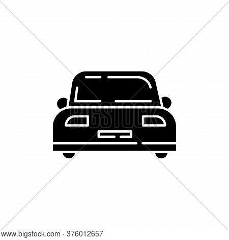 Auto Black Glyph Icon. Front View On Car. Vehicle For Transportation. Personal Car. Clear Windshield