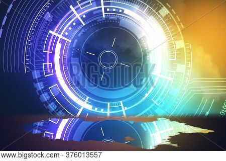 Abstract Glowing Digital Circle Wallpaper. Internet And Innovation Concept. Mock Up. 3d Rebdering