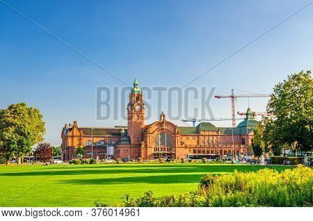 Wiesbaden Hauptbahnhof Central Railway Station Neo-baroque Style Building And Reisinger-anlagen Park
