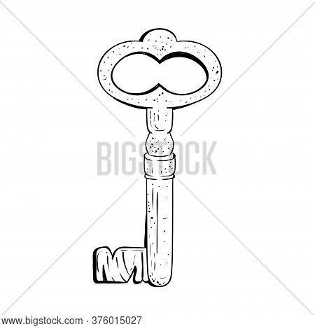 Antique Key, Black And White Vector Illustration