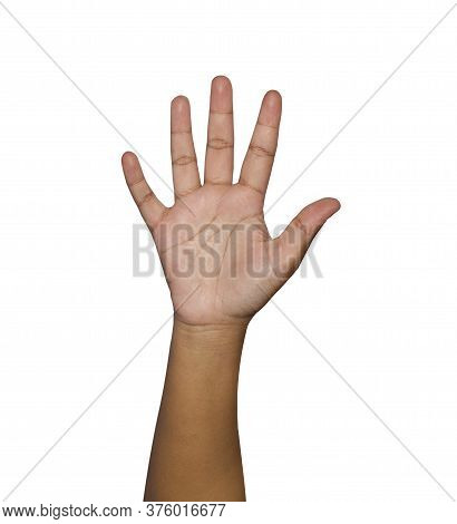 Stop Hand Sign. Warning Of Danger. Isolated On White Background