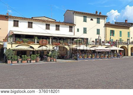 Greve In Chianti, Italy - September 15, 2018: These Are Historical Buildings On The Main Matteotti S