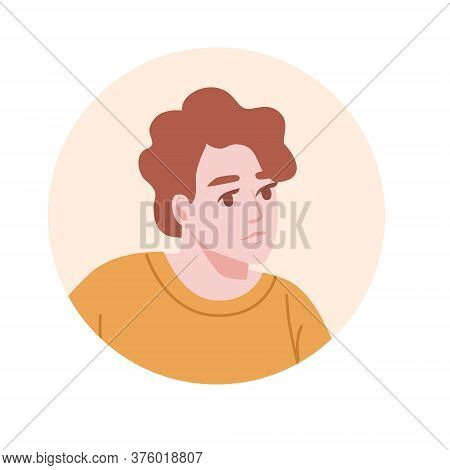 Flat Portrait Avatar Icon For Social Platforms With Young Man On Beige Circle Vector Illustration On