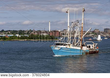 New Bedford, Massachusetts, Usa - July 11, 2020: Commercial Fishing Boat Relentless, Hailing Port Ha