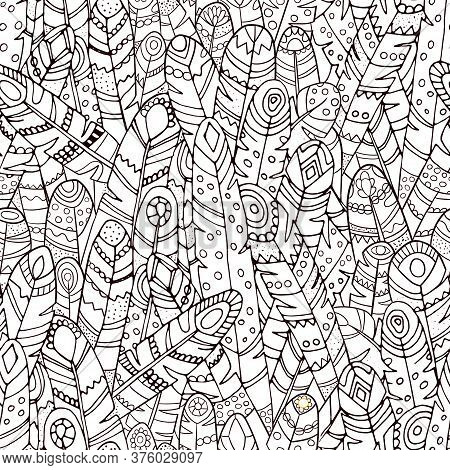 Coloring Page Seamless Feather Pattern For Textile