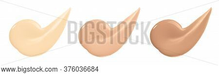 Makeup Foundation Cream Set Smears Smudge Swatch Shades Isolated On White. Nude Cosmetic Bb Cc Cream
