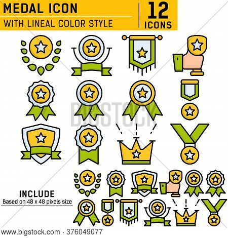 The Winning And Competition Icon Set With Lineal Color Style On Isolated White Background. Ranking I