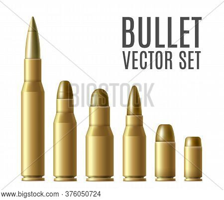 Gold Metal Bullet Set Isolated On White Background - Different Types