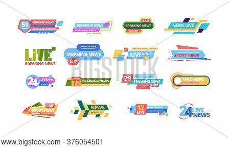 News Title Banner Large Set. Headline Television Poster Media Online Information Color Bar Daily Bro