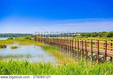Beautiful Nature Park Vrana Lake (vransko Jezero), Dalmatia, Croatia, Wooden Path In Observation Par
