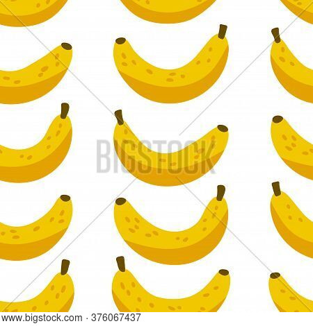 Seamless Pattern With Yellow Bananas. Repeating Endless Elements. Juicy And Tasty Fruits For A Summe