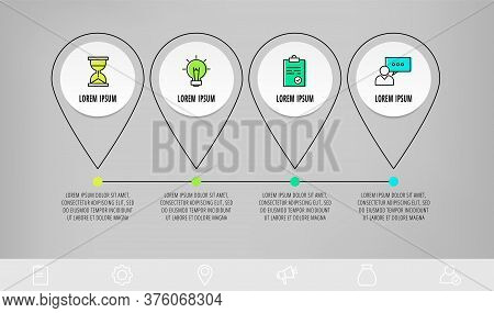 Infographics Circles With 4 Steps, Icons. Flatline Vector Template. Can Be Used For Four Business, W