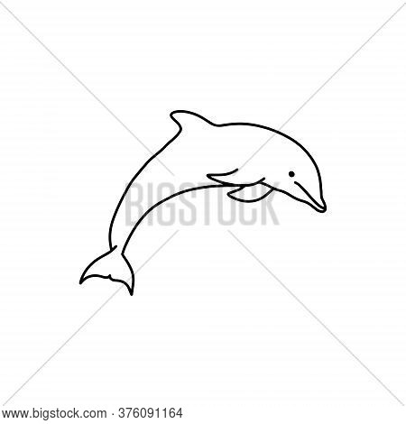 Outline Dolphin, Doodle, Black And White Illustration. Vector Stock Illustration.