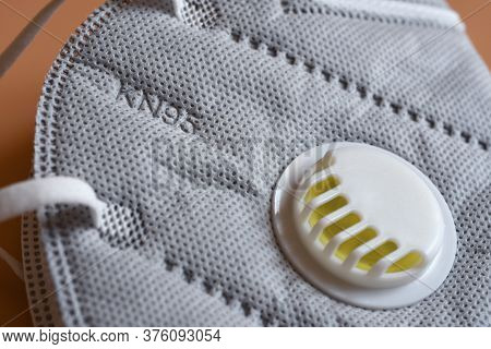 Detail Of Kn95 Or N95 Mask With Valve For Protection Pm 2.5 And Corona Virus On Black Background. Pr